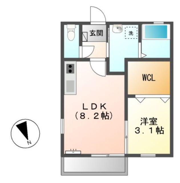アインス三好丘A棟(1LDK/2階)の間取り写真