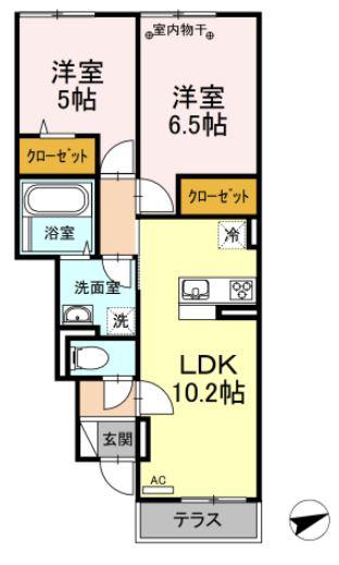 GRANDAY 102(2LDK/1階)の間取り写真
