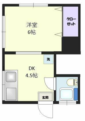 コーポ平野(1DK/1階)の間取り写真