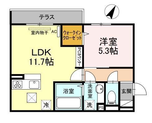 D-ROOM寺家駅前A棟 (1LDK/3階)の間取り写真