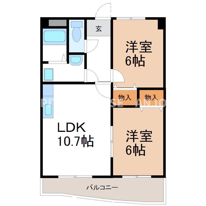 ニューソレイユつるしろ(2LDK/2階)の間取り写真
