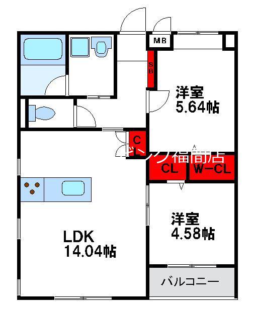 フルリジェール花見が浜(2LDK/2階)の間取り写真