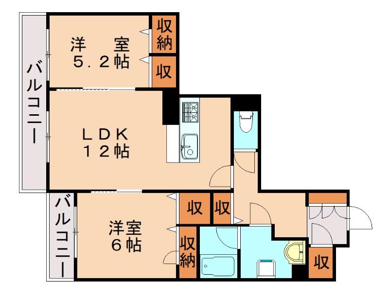 ロイヤルパーク本城(2LDK/1階)の間取り写真