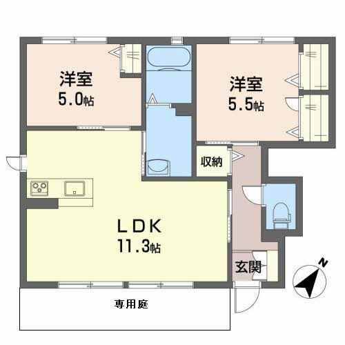 シャーメゾンみどり野 C棟(2LDK/1階)の間取り写真