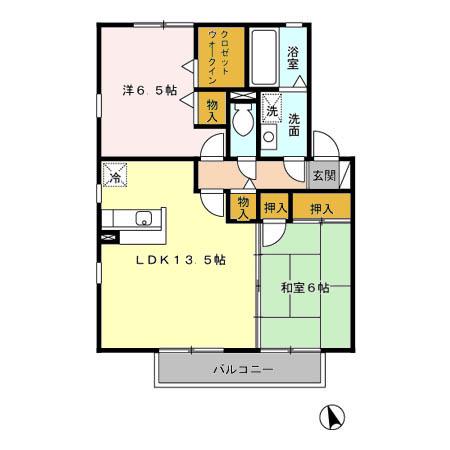 リビングタウン小森野壱番館(2LDK/2階)の間取り写真