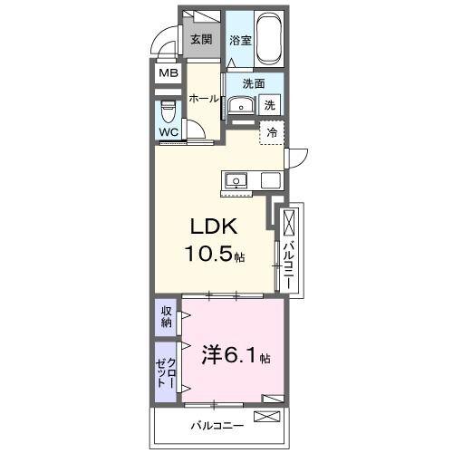 ラ・ミア・ヴィア(1LDK/3階)の間取り写真