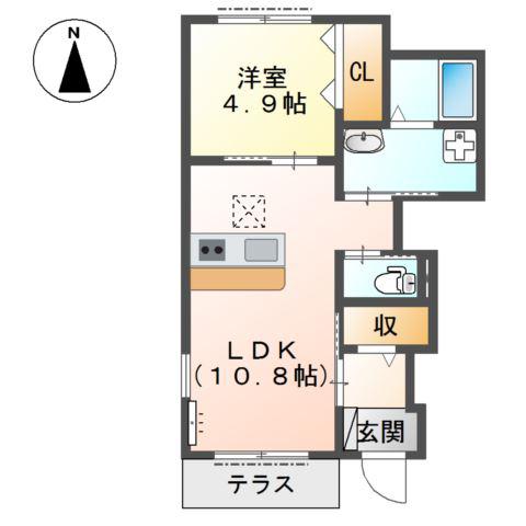 近鉄名古屋線 伏屋駅 徒歩45分 2階建 築10年(1LDK/1階)の間取り写真