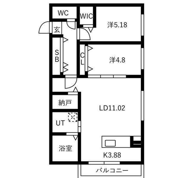 SーPRIME新札幌(2LDK/2階)の間取り写真