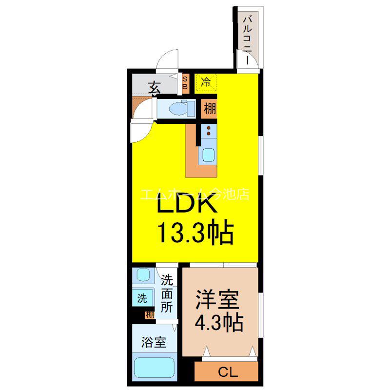 クラージュ龍ノ口(1LDK/2階)の間取り写真