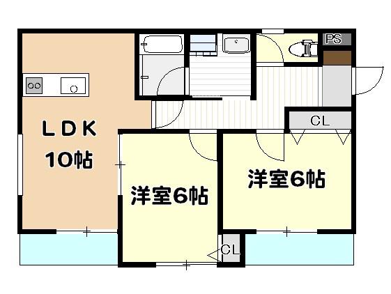 アビタシオン本町西(2LDK/1階)の間取り写真