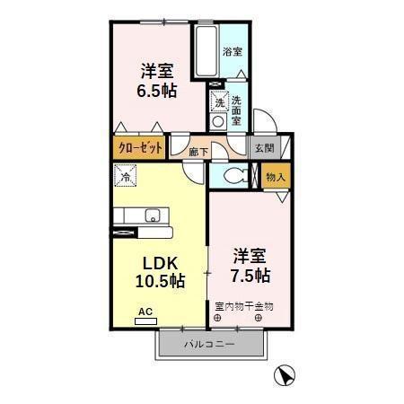 パルフェ本町(2LDK/2階)の間取り写真