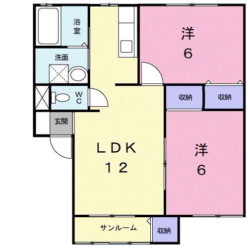 サンヴェレッヂK2(2LDK/1階)の間取り写真