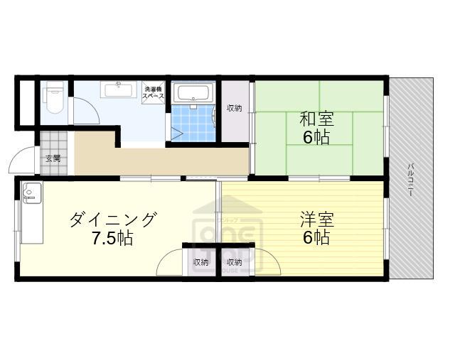 ハチブセ高槻(2DK/4階)の間取り写真