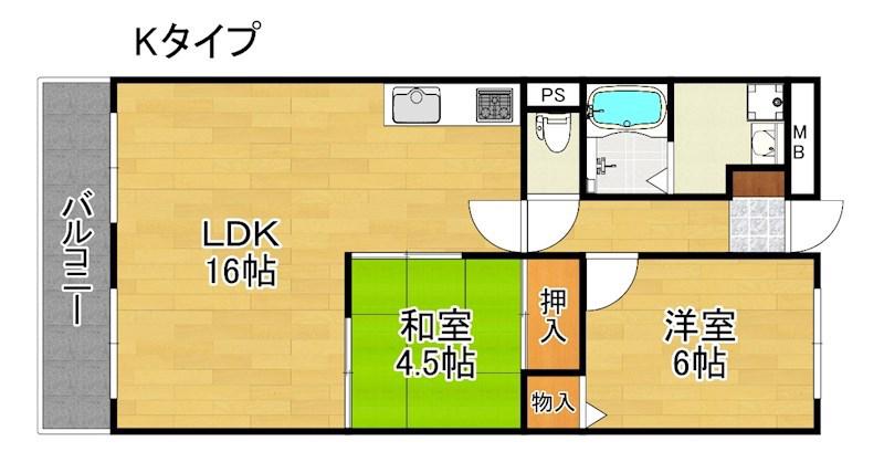 パティオ北加賀屋 南棟(2LDK/2階)の間取り写真