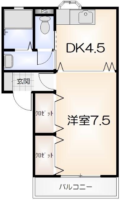 ワジキハイツ(1DK/2階)の間取り写真