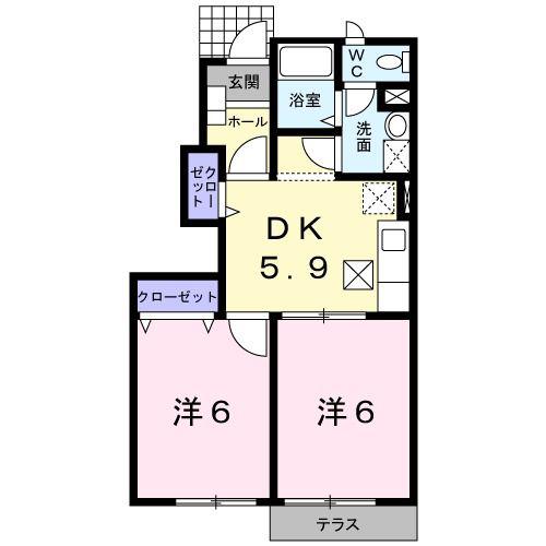 パイングローヴヒルズC(2DK/1階)の間取り写真
