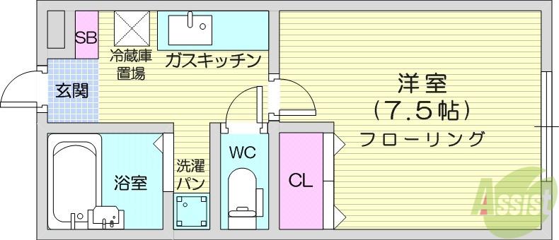 ウィンストン116(1K/1階)の間取り写真
