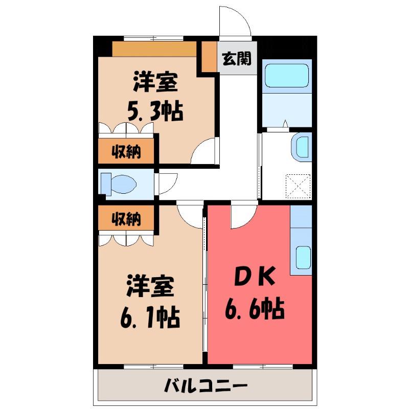 ファンファン(2DK/2階)の間取り写真