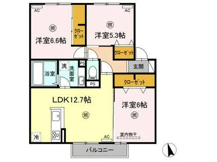 DーROOM524沖代(3LDK/2階)の間取り写真
