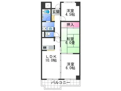 ヤマイチPLAZA サンシティ広瀬(3LDK/6階)の間取り写真
