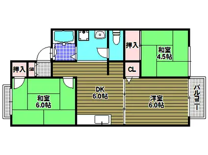 緑ヶ丘ハイツ(3DK/2階)の間取り写真