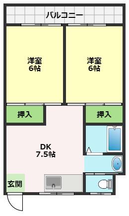 タウンハウス(2DK/3階)の間取り写真