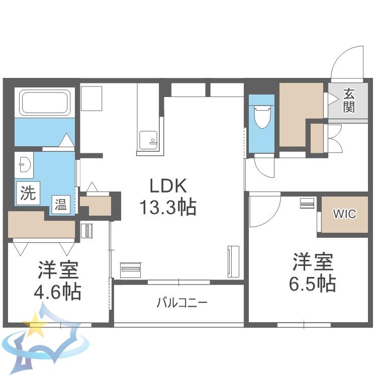 エフュート北円山(2LDK/3階)の間取り写真