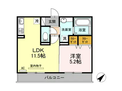 ビブロスポンテ(1LDK/2階)の間取り写真