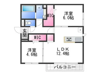 グランヴェールVI(2LDK/2階)の間取り写真