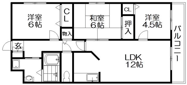 フェリース樟葉(3LDK/2階)の間取り写真