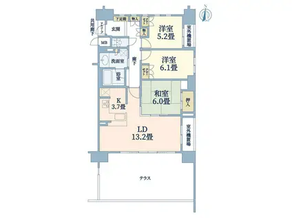 プラウド江坂(3LDK/2階)の間取り写真