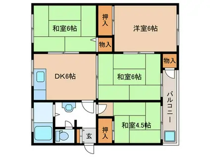 神陵台北66号棟(4DK/5階)の間取り写真