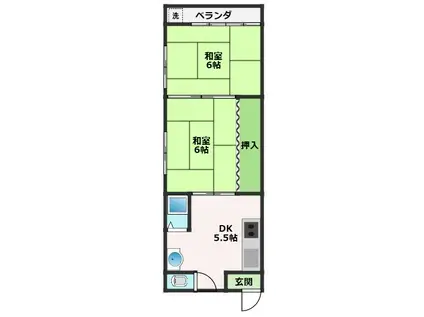 リターンマンション(2DK/2階)の間取り写真
