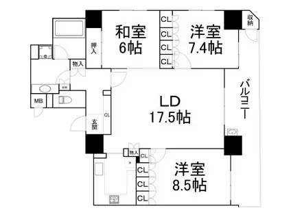 リーガル北心斎橋II(3LDK/12階)の間取り写真