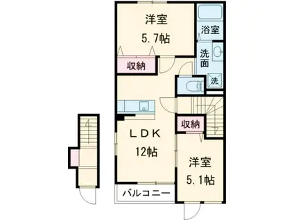 モイス・シャーム熊取(2LDK/2階)の間取り写真