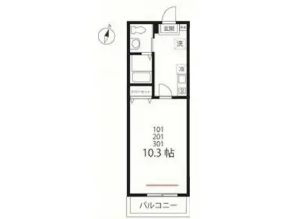 ハーミットクラブハウスピュアプレズ(1K/3階)の間取り写真