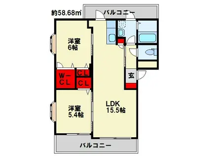 スタークイーン(2LDK/3階)の間取り写真