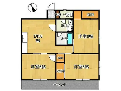 七福ビル 大橋町(3DK/3階)の間取り写真