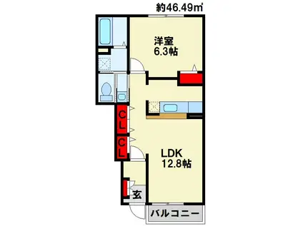 ライフサニー浅川III(1LDK/1階)の間取り写真