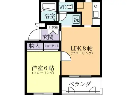 ロイヤルKマンションA(1LDK/2階)の間取り写真