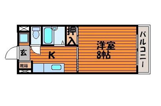 JR津山線 法界院駅 徒歩26分 5階建 築32年(1K/5階)の間取り写真