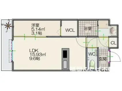 ルッシェ住吉(1LDK/5階)の間取り写真