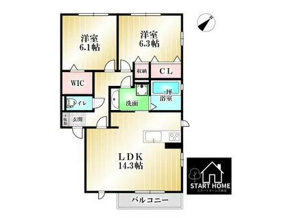 アムールE棟(2LDK/1階)の間取り写真