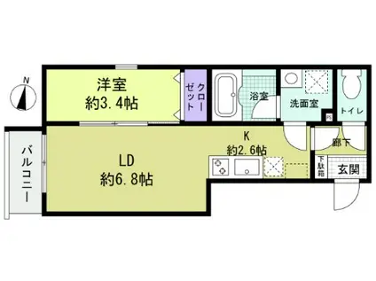 GREENHILL HATSUKAICHI(1LDK/1階)の間取り写真