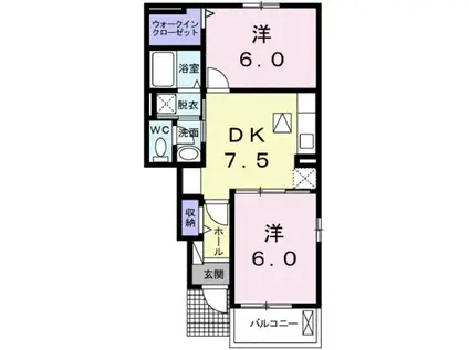 サウスヴィラB(2DK/1階)の間取り写真