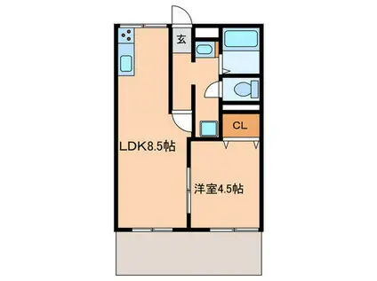 クレスト岩倉(1LDK/1階)の間取り写真