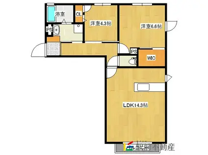 ラフィーネメゾン本町公園(2LDK/1階)の間取り写真