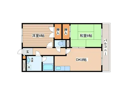 ベルシティ新富(2DK/2階)の間取り写真