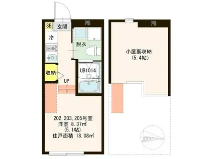 ハーモニーテラス一ツ家IX(ワンルーム/2階)の間取り写真