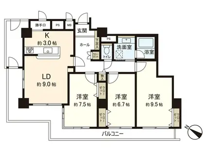 ツインタワー広瀬川・春圃(3LDK/8階)の間取り写真